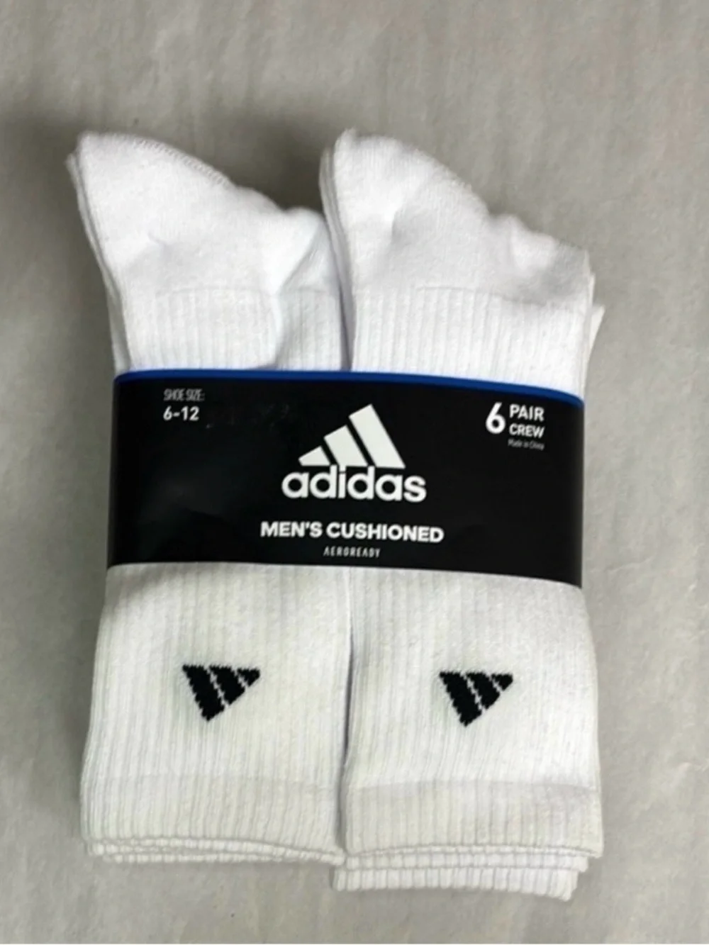 New Adidas Socks Men’s 6 Pair White Cushioned Crew Sock Casual Athletic Active